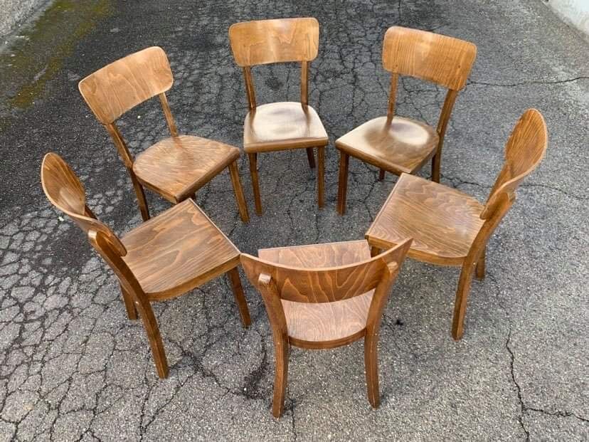 6 old lounge chairs bistro curved wood