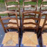 6 solid wood chairs, glossy dark oak and straw