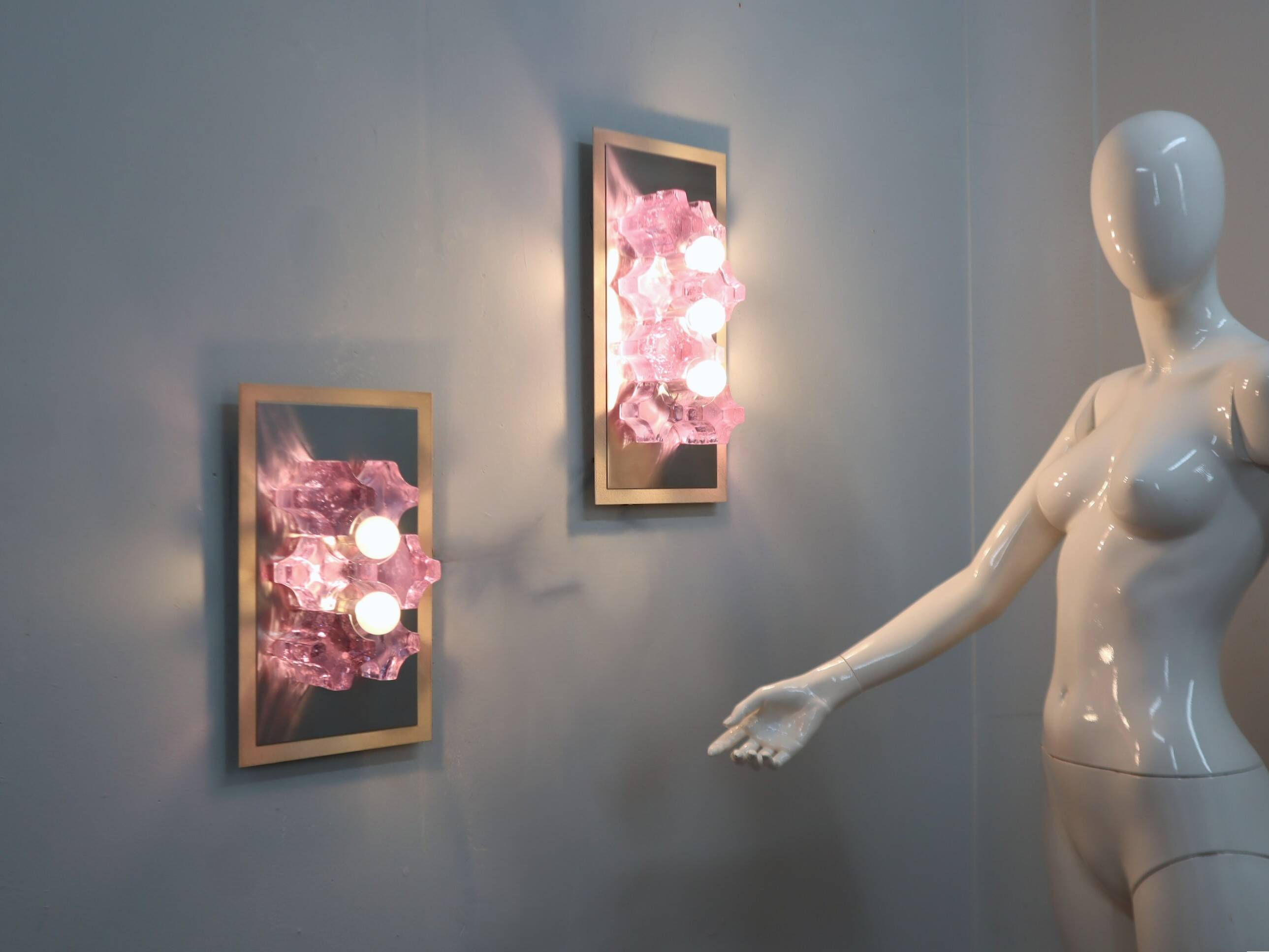 Sculptural Poliarte Murano glass wall sconces 1970s, set of 2