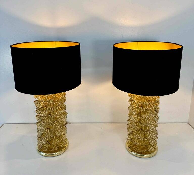 Pair of Murano Gold and Brass Table Lamps