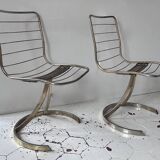 Set of 4 vintage chairs, chromed metal, France 1970