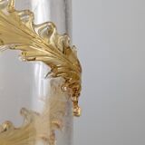 French Art Nouveau Uranium Glass Bottle with Applied Amber Leaves, c. 1900