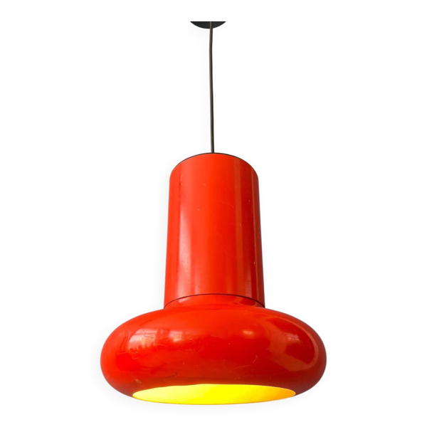 Lampe à suspension conique rouge vintage de l'ère spatiale