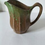 Handcrafted green and brown glazed ceramic pitcher, 1960s-70s