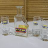 Carafe Ricard asymétrique et 3 verres tubes