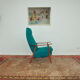 Turquoise armchair with folding footrest, 1960s