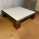 XXL copper, brass and travertine square coffee table, Belgo Chrom
