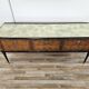 Commode 6 tiroirs en bois, laiton et verre, années 60