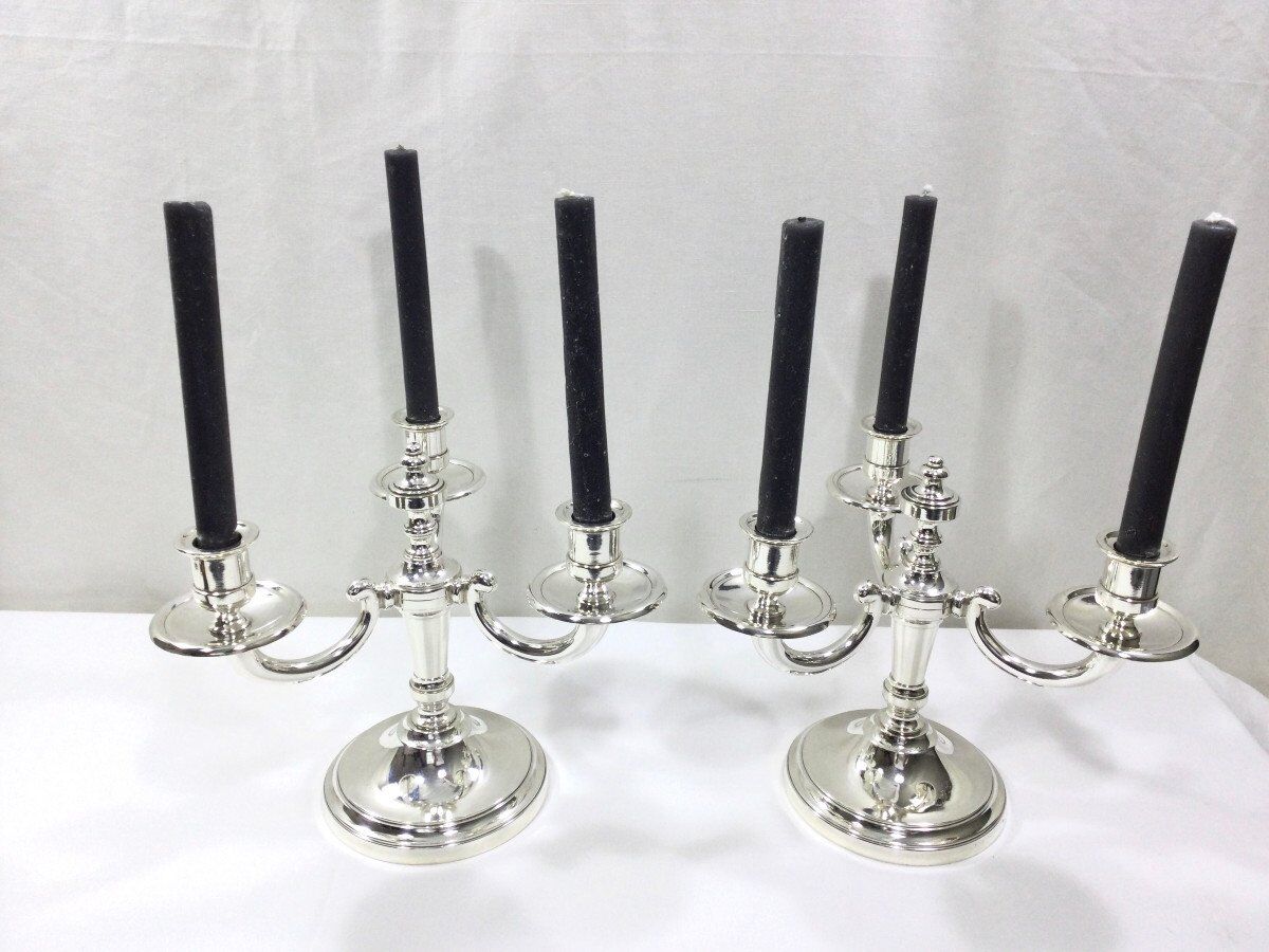 Pair of silver bronze candelabras