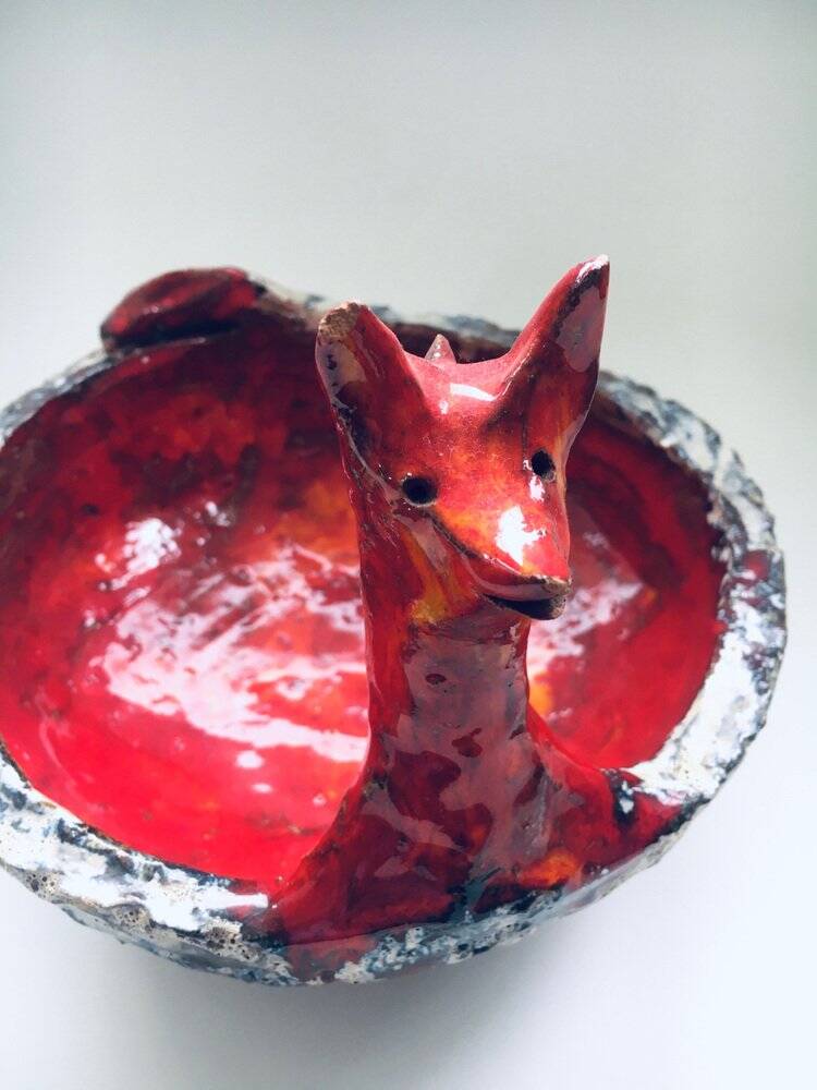 Mid-Century Art Ceramic Mystical Figural Dish, Belgium, 1960s