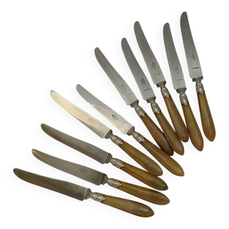 10 antique horn and steel knives