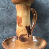 Vintage candle holder in glazed terracotta floral paint decoration