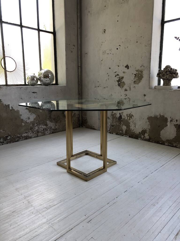 Octagonal table Italy 70 glass and brass