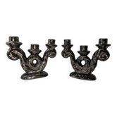 Paire de bougeoirs noirs vintage irisés style Vallauris