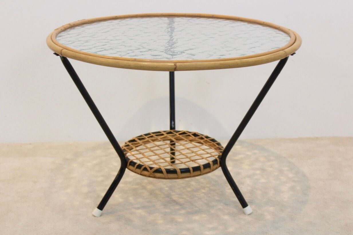 Table en verre et osier pour Rohé Noordwolde, Pays-Bas