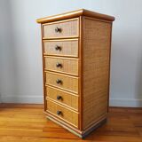 Vintage rattan rag chest of drawers