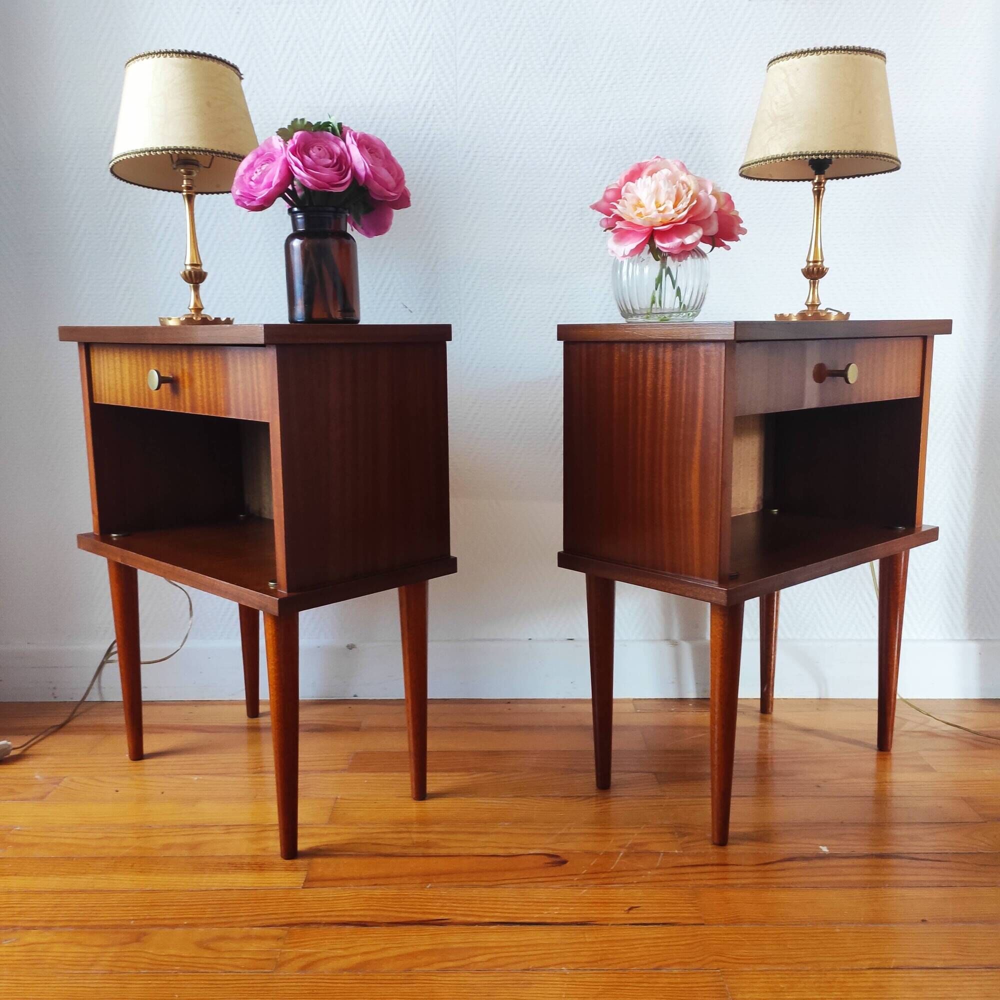 Paire de tables de chevet vintage 1960 inspiration scandinave