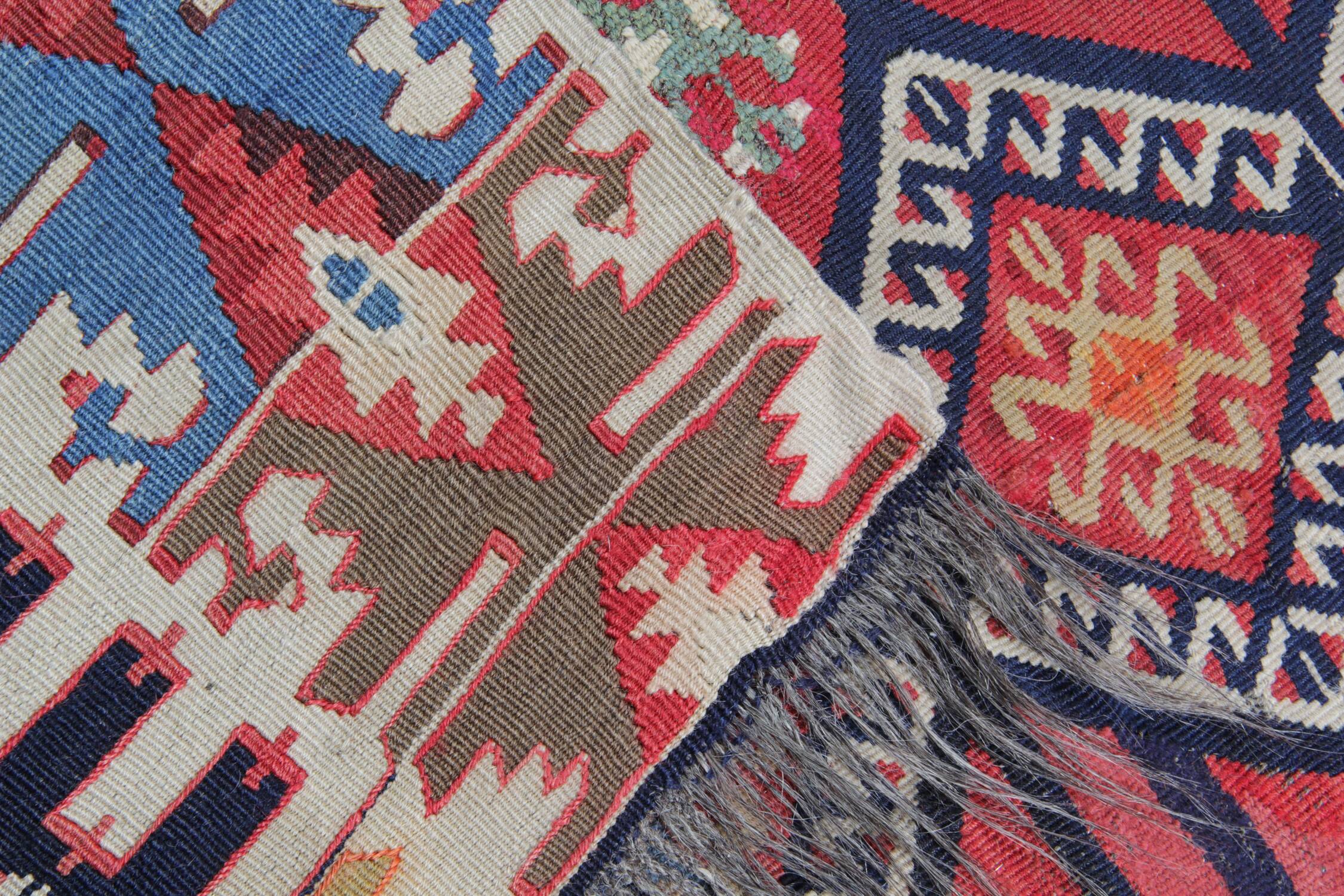 Tapis Kilim tribal turc tissage plat géométrique en laine, années 1880
