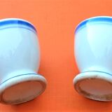 Duo of coquetiers XIXth Porcelain of Paris Blue edious décor Short foot