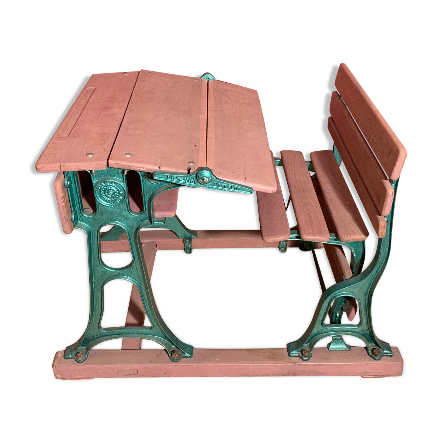 Cast iron and wood school desk