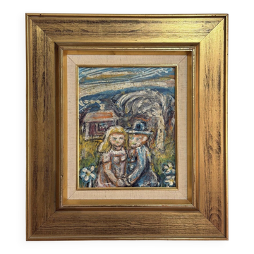 Oil on wood panel by Hans Ångsäter "The Lovers"