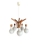 Vintage teak and opaline chandelier