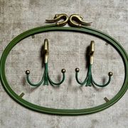 Rare set of swan neck coat hooks with mirror frame attributed to Maison Jansen, France, 1950s.