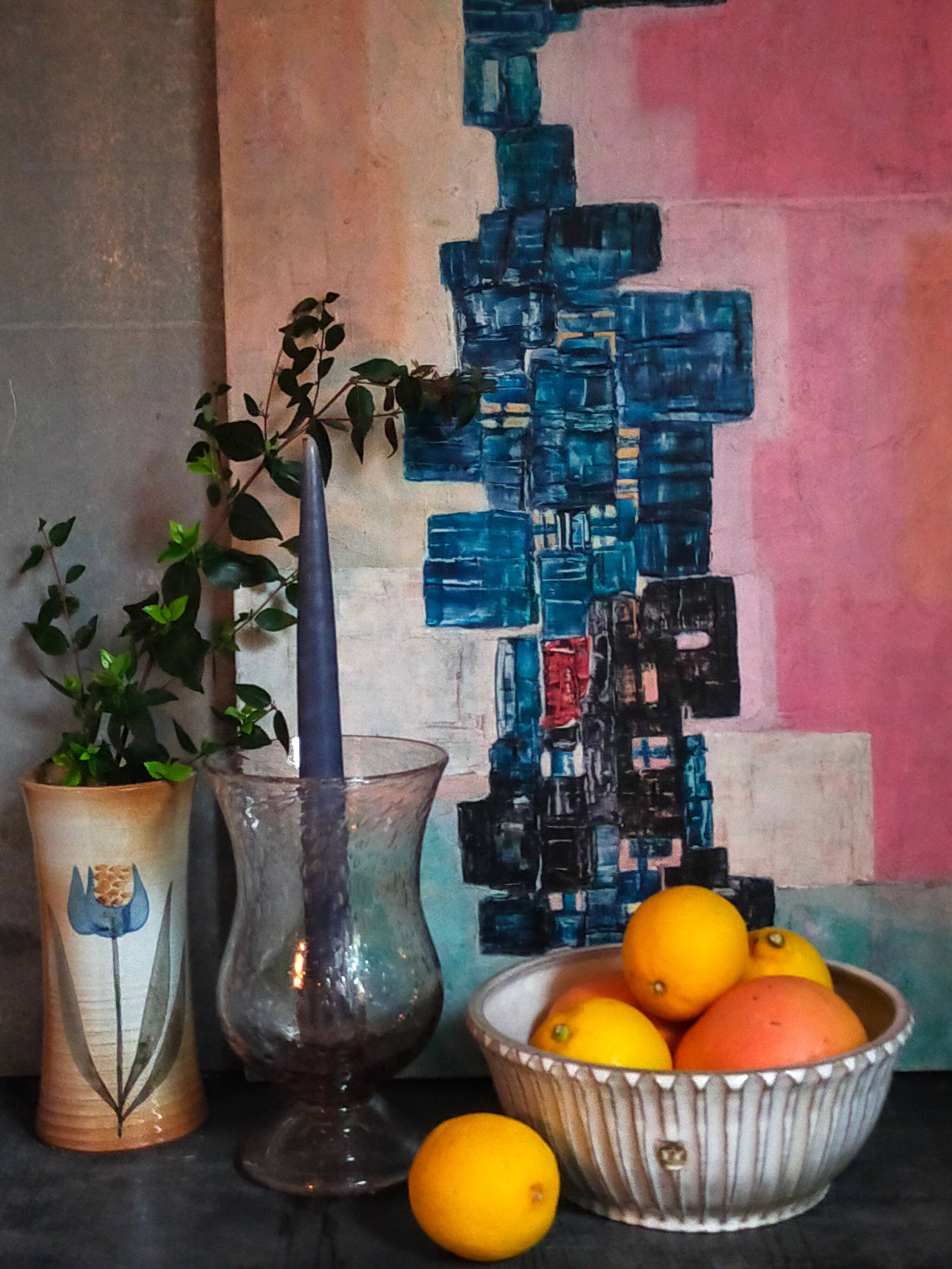 Vintage fluted enameled earthenware potter's salad bowl