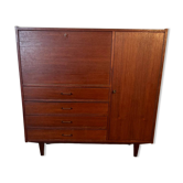 Enfilade with a drop-down desk, 1 door, 4 drawers in teak.