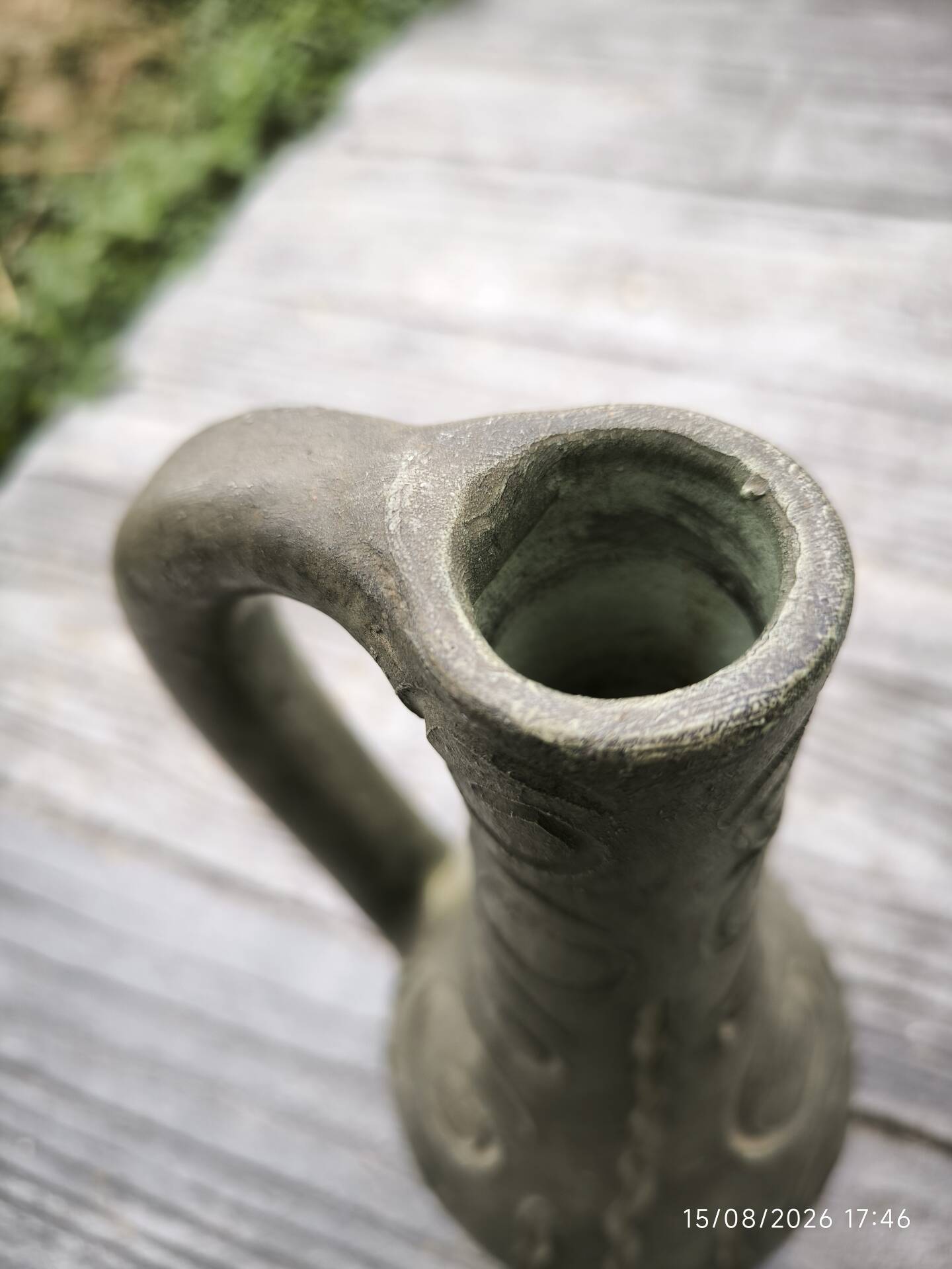 Large vintage ceramic pitcher vase – relief spiral decoration – no.