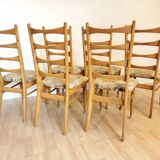 Set of 6 Vintage Wooden Dining Chairs: 1970s Mid-Century Bistro Style