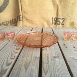 Ancient Rose Glass Plate with 4 Small Liqueur Glasses