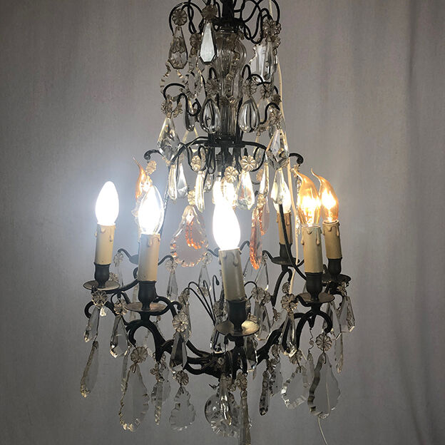 Black lacquered metal chandelier and crystal tassels