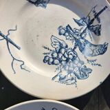 Assiette ancienne 19 eme terre de feu, bleu motif oiseau