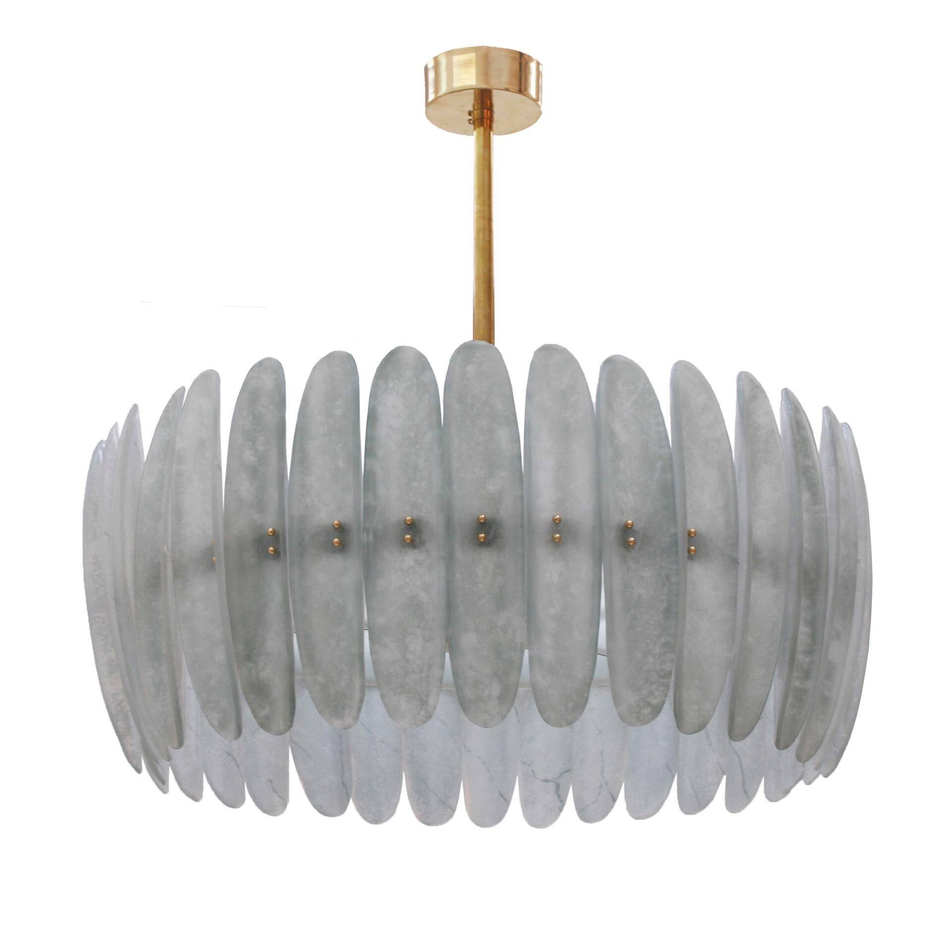 Modern Brass and Murano Glass Chandelier, Mid-Century Style, Italy