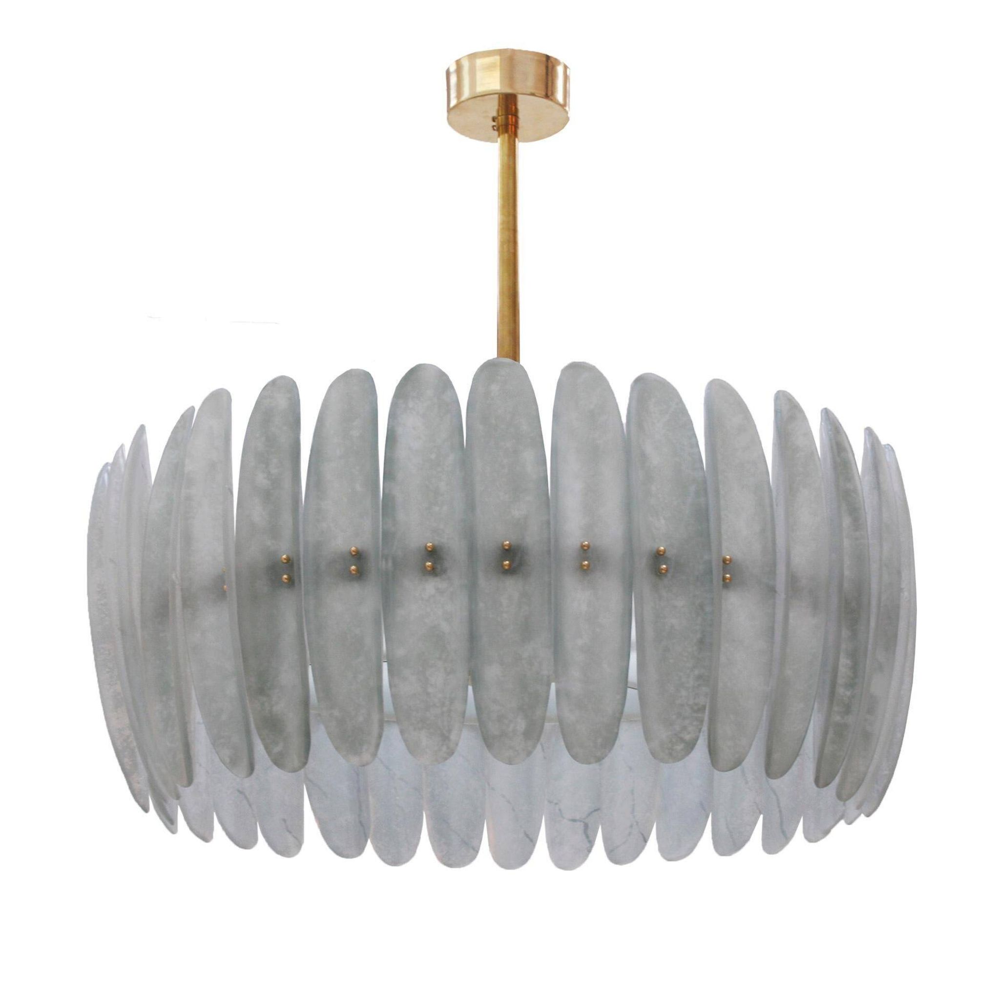 Modern Brass and Murano Glass Chandelier, Mid-Century Style, Italy