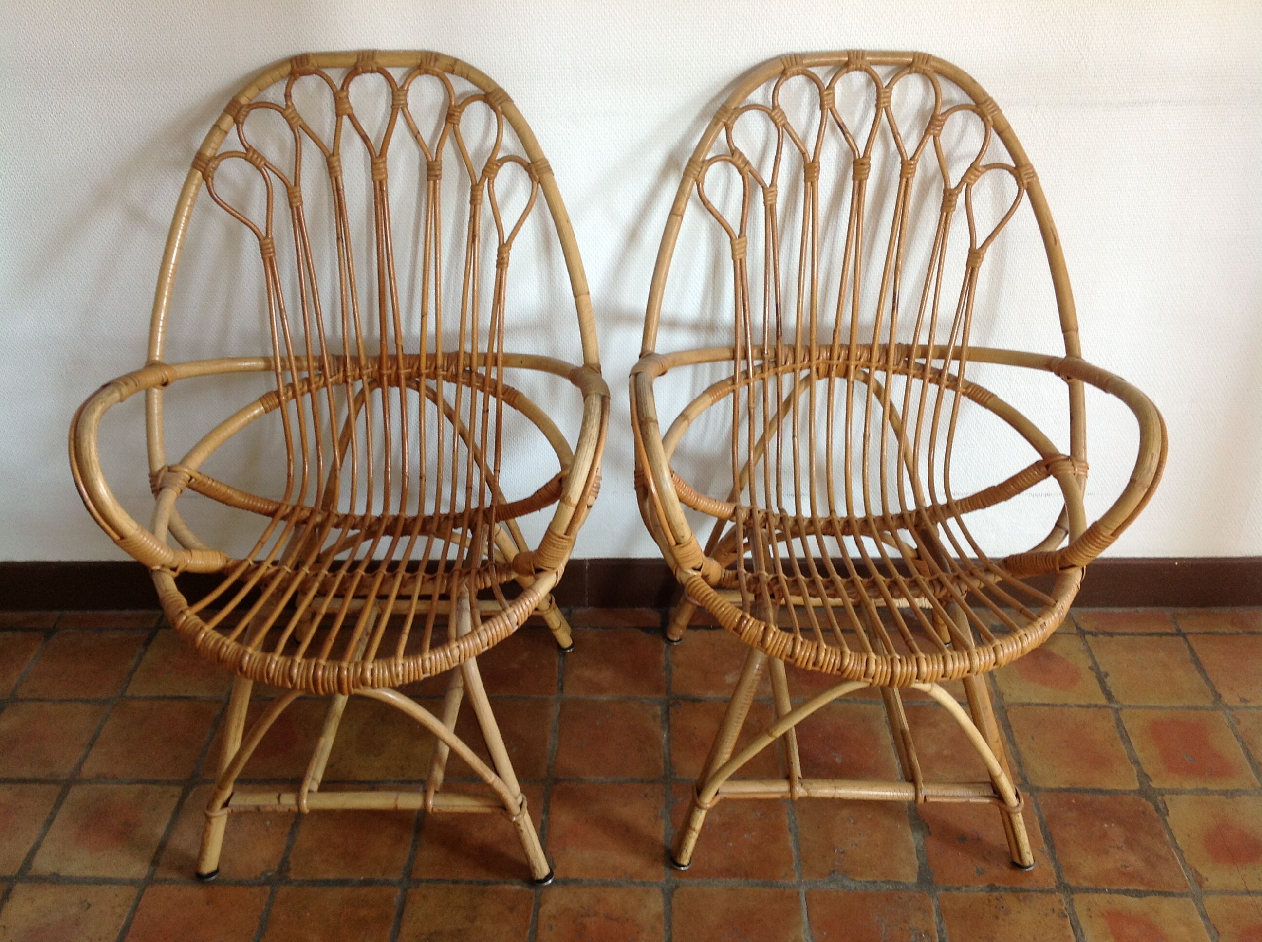 Pair of armchairs vintage 60 in rattan