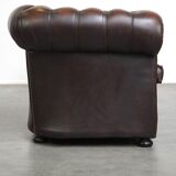 Dark brown flamed cowhide English 2.5 seater Chesterfield sofa