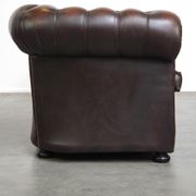 English Chesterfield 2.5 seater sofa in dark brown flamed cowhide leather