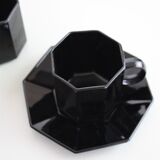 4 cups and black saucers Octime Arcoroc 80's