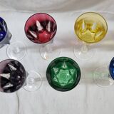 6 colored stemmed glasses in Sèvres crystal, 1980