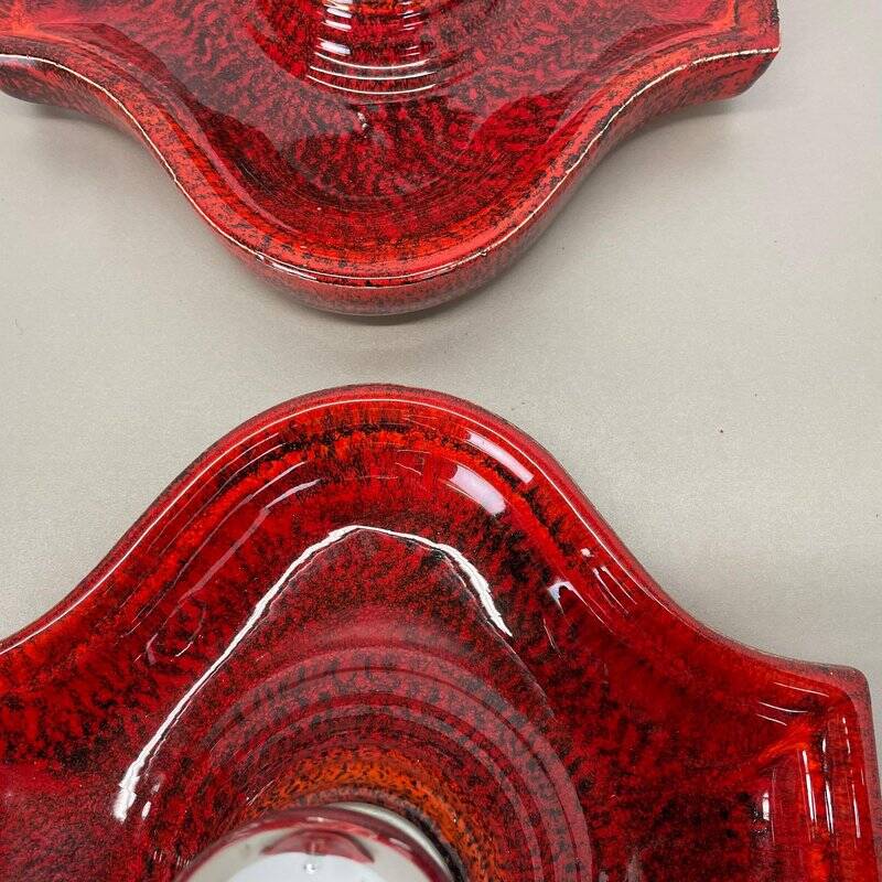 Red ceramic fat lava wall lamps by Hustadt Lights, Germany, 1970s, set of 2