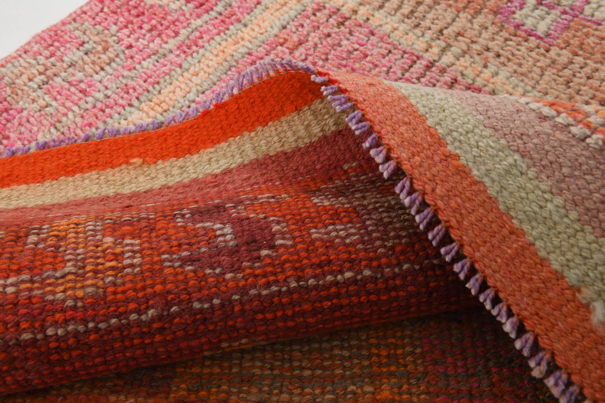 Pink & Orange Vintage Turkish Runner Rug, 103x326Cm