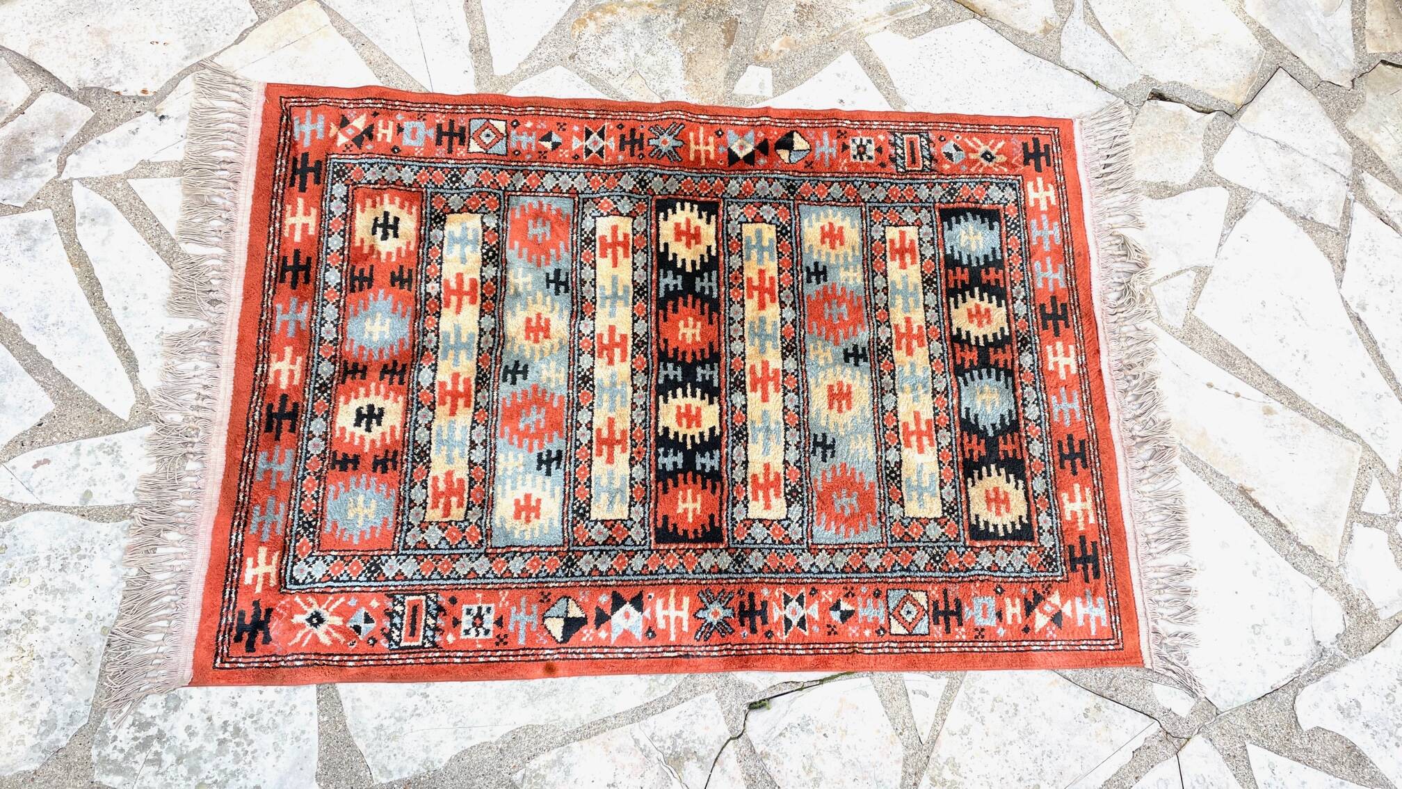 Vintage silk and cotton rug - 142 x 84cm