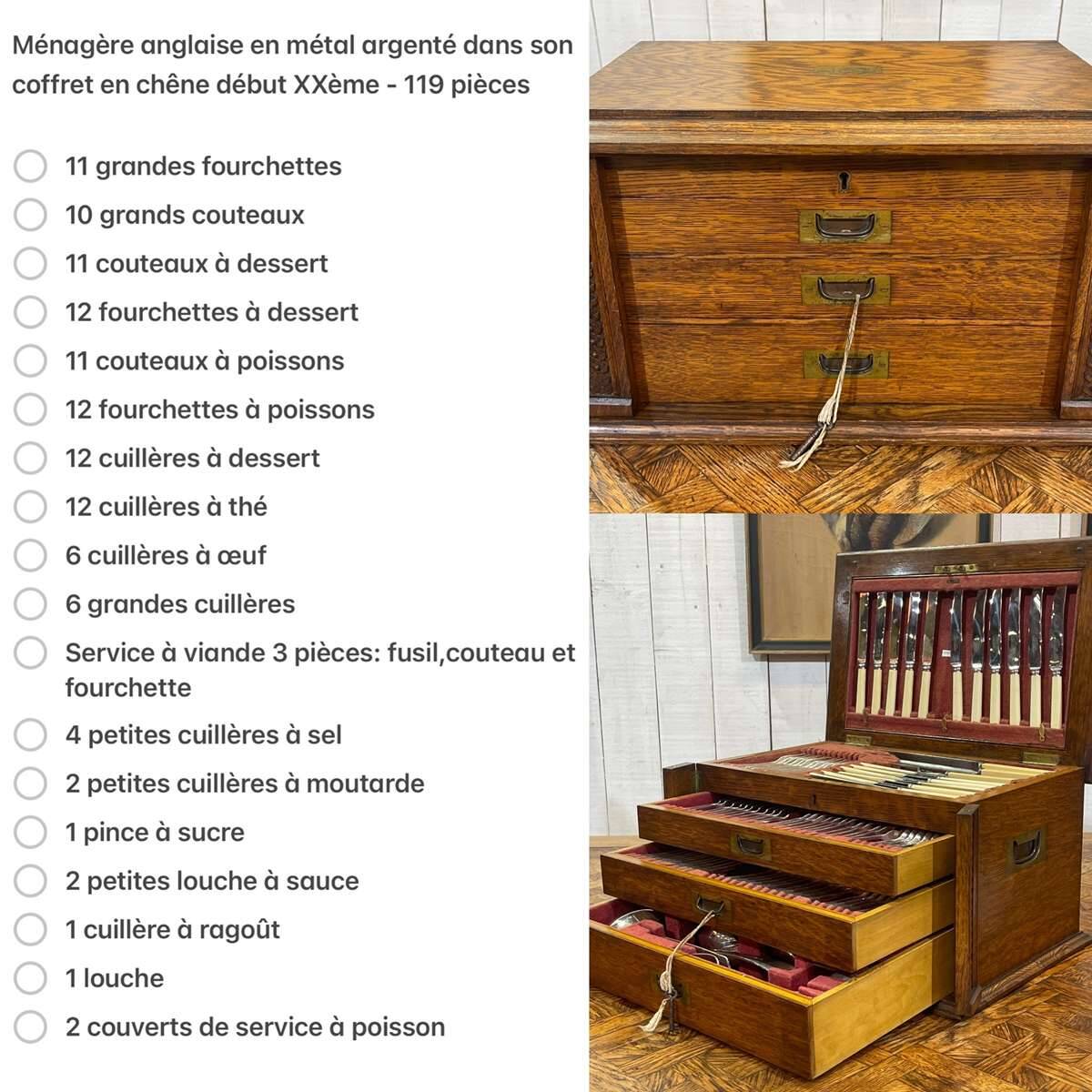 English silver-plated cutlery set in its oak box - early 20th century