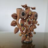 Chandelier, Mexican candlestick "tree of life" terracotta, 1970