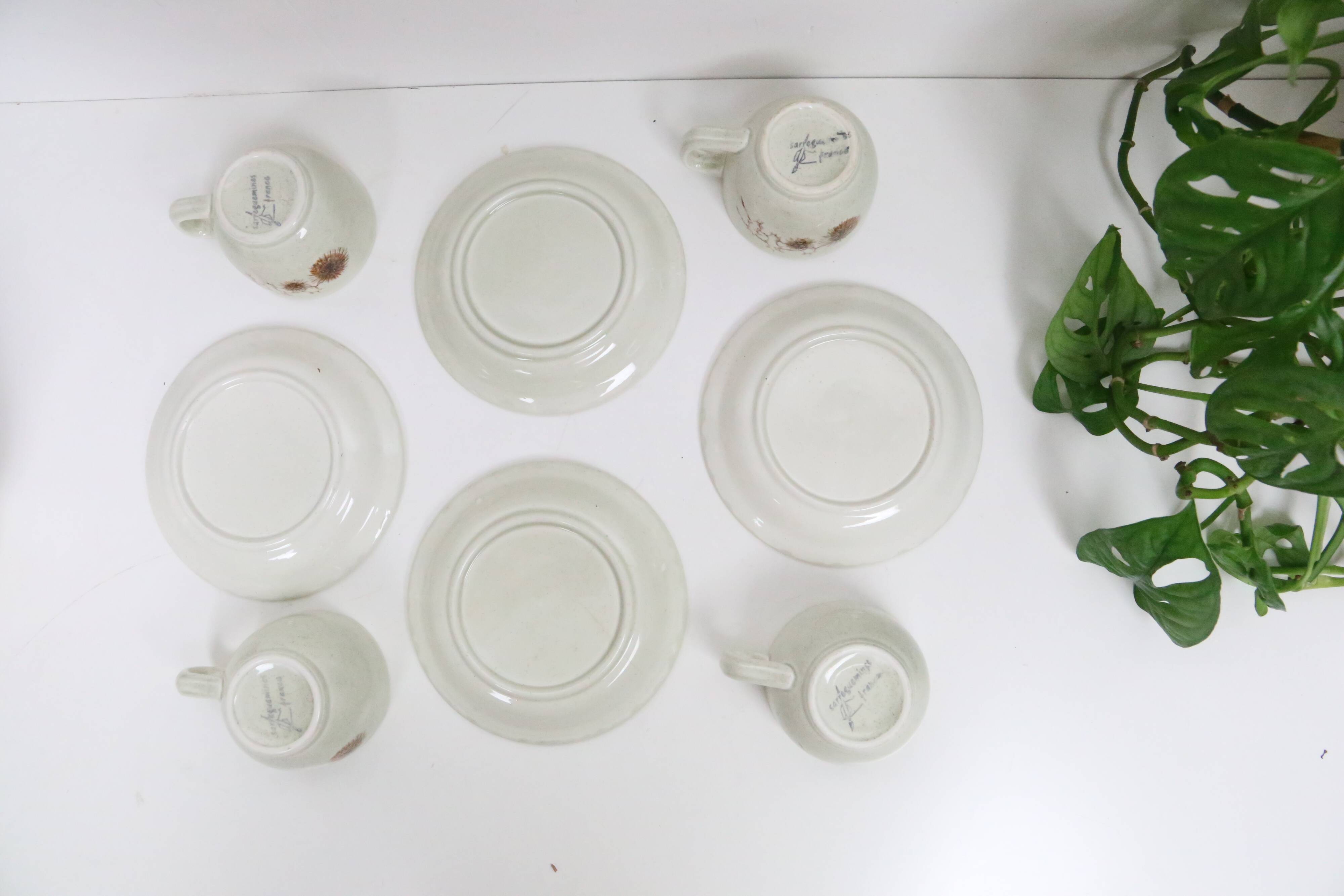 Set of 4 cups and saucers, Sarreguemines, Chardon model, vintage French