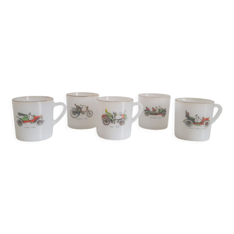 Lot 5 tasses Arcopal - Modèle voitures anciennes