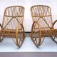 Franco Albini style, pair of rattan and bamboo rocking chairs. Italy 1950s