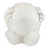 Sculptural vase in white glazed ceramic with a crackled decoration
